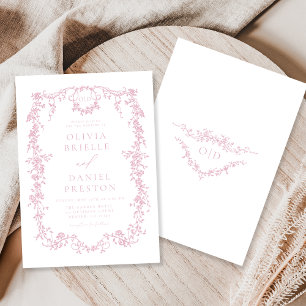 Romantic Victorian Blush Pink Wedding Monogram Invitation