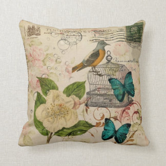 romantic victorian floral spring bird botanical cushion