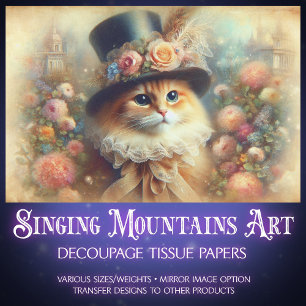 Romantic Victorian Garden Cat Decoupage  Tissue Paper