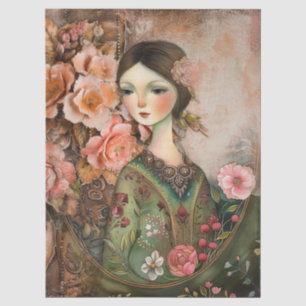 Romantic Victorian Girl & Vintage Rustic Florals Tissue Paper