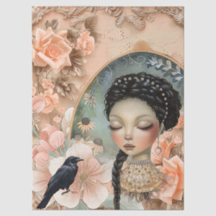 Romantic Victorian Girl & Vintage Rustic Florals Tissue Paper