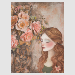 Romantic Victorian Girl & Vintage Rustic Florals Tissue Paper