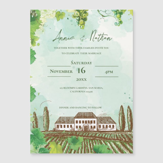 Romantic Vineyard & Grapevine Wedding Invitation (Front)