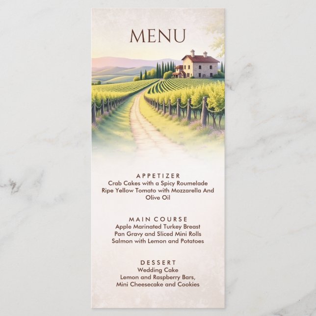 Romantic Vineyard Rustic Wedding Menu (Front)