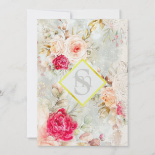 *~ Romantic Vintage AR26 QR RSVP Floral Wedding I Invitation