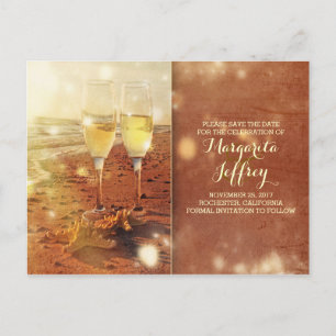 romantic vintage beach save the date postcard