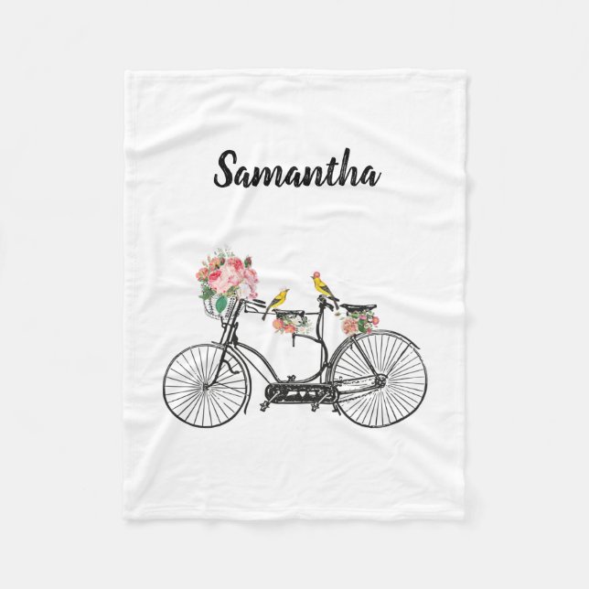 Romantic Vintage Bicycle Flowers & Birds Fleece Blanket (Front)