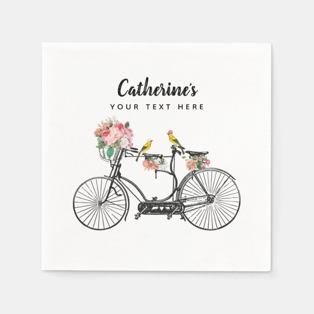 Romantic Vintage Bicycle Flowers Birds Napkin (Front)
