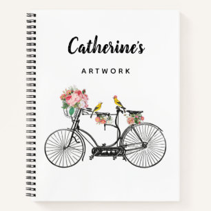 Romantic Vintage Bicycle Flowers Birds Sketchbook Notebook