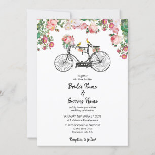 Romantic Vintage Bicycle Flowers & Birds Wedding Invitation