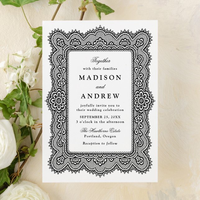 Romantic Vintage Black Lace Wedding Invitation (Creator Uploaded)