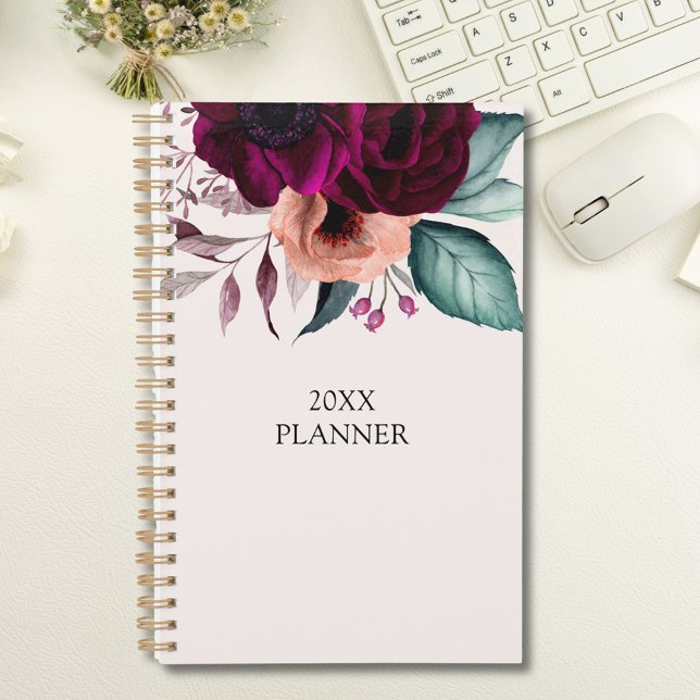 Romantic Vintage Boho Purple Flowers 2026 Planner (In situ)