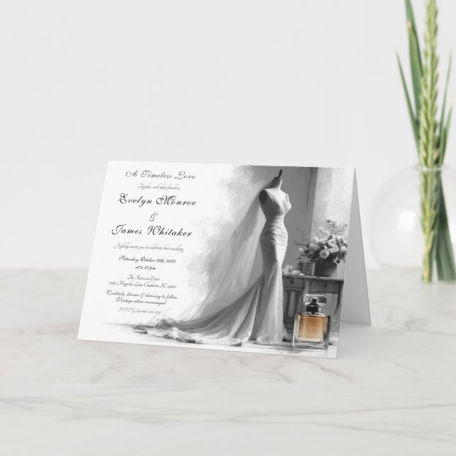 Romantic Vintage Bridal Sketch Wedding Invitation  (Front)