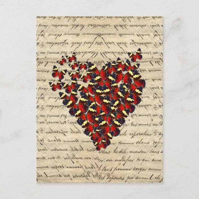 Romantic Vintage butterfly heart Postcard (Front)