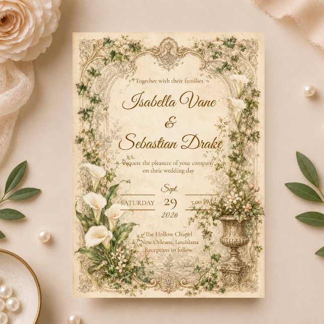 Romantic Vintage Calla Lily Wedding Invitation (Creator Uploaded)