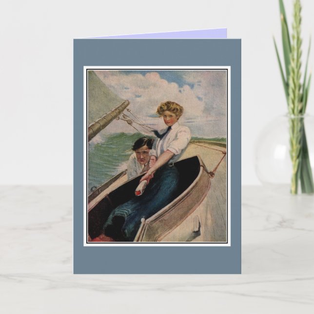 Romantic vintage couple, sailing holiday card (Front)