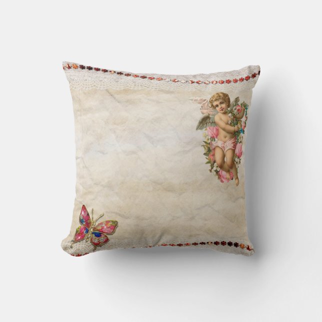 Romantic vintage design butterfly angel art on  cushion (Front)