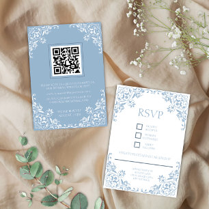 Romantic Vintage Dusty Blue and White RSVP Card