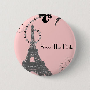 Romantic Vintage eiffel tower Paris Wedding 6 Cm Round Badge