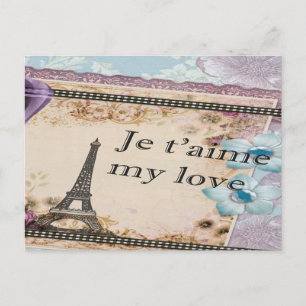 Romantic vintage Eiffel tower Postcard