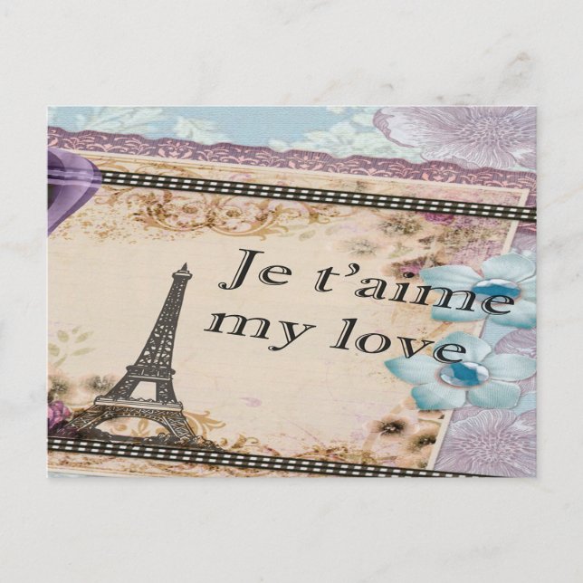 Romantic vintage Eiffel tower Postcard (Front)
