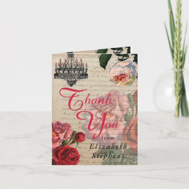 Romantic Vintage Ephemera Floral Thank You Card (Front)