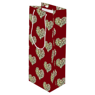 Romantic Vintage Floral Hearts Wine Gift Bag