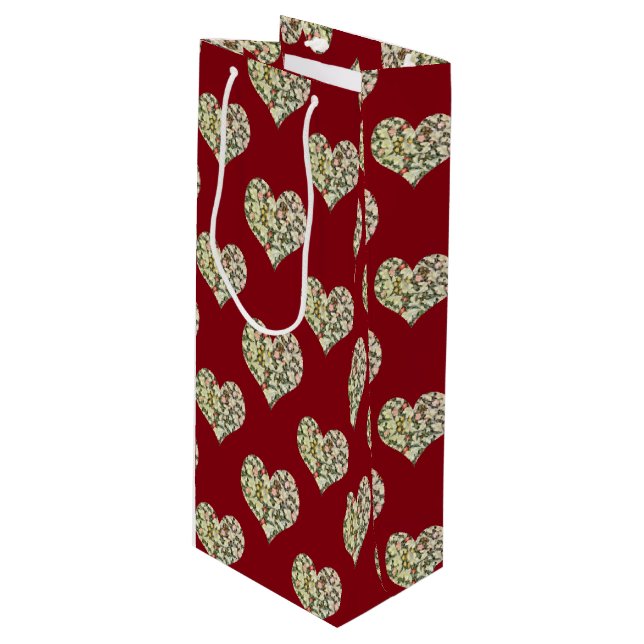 Romantic Vintage Floral Hearts Wine Gift Bag (Front Angled)