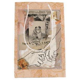 Romantic Vintage Floral Riverside Collage Medium Gift Bag