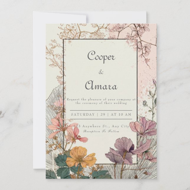 Romantic Vintage Floral Wedding Invitation (Front)