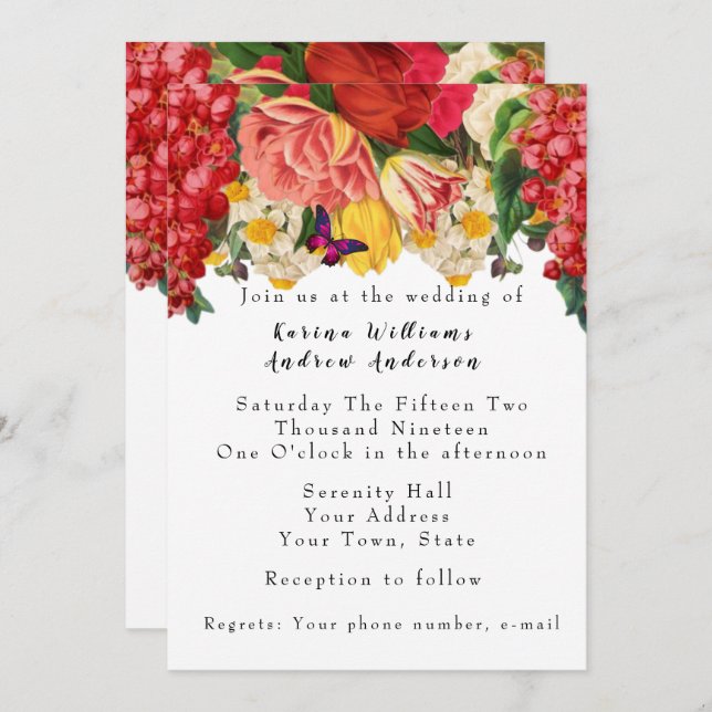 Romantic Vintage Floral Wedding Invitation (Front/Back)