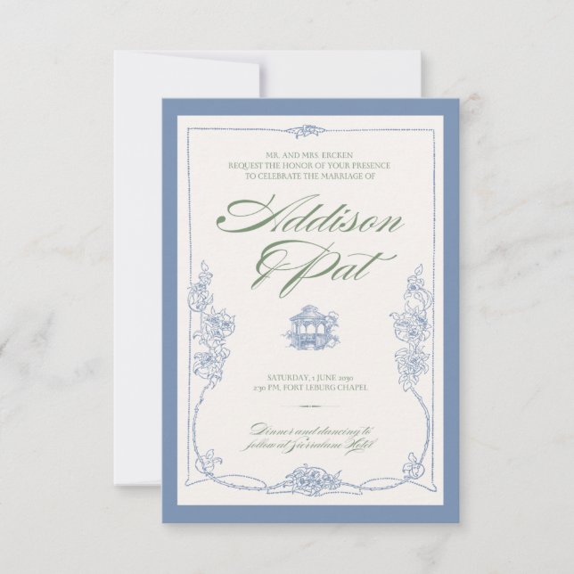 Romantic Vintage Floral Wedding Invitation (Front)