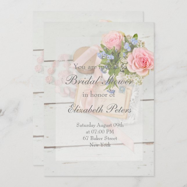 Romantic vintage flower editable Bridal Shower Invitation (Front/Back)