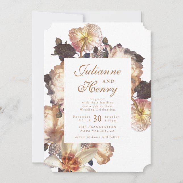Romantic Vintage Flower Floral Wedding Invitation (Front)