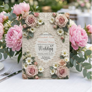 Romantic Vintage Garden Rose & Daisy Wedding Invitation