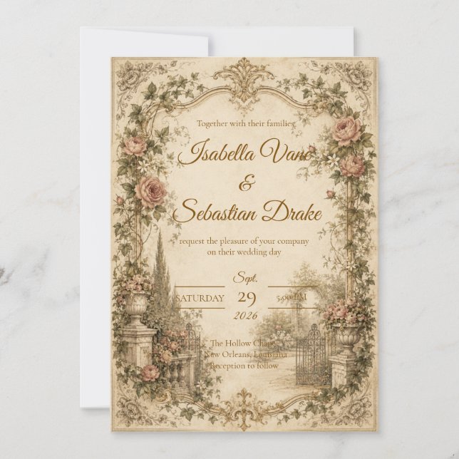 Romantic Vintage Garden Wedding Invitation (Front)