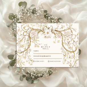 Romantic Vintage Gold Floral Frame Wedding RSVP Card