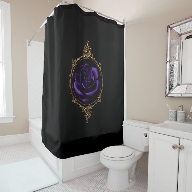 Romantic, Vintage Goth Purple Roses  Shower Curtain (In Situ)