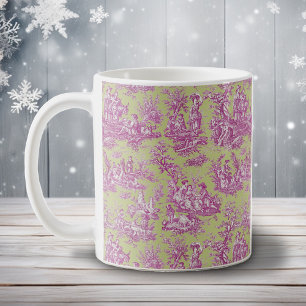 Romantic Vintage Green Pink Toile de Jouy Pattern Coffee Mug