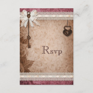Romantic Vintage Hearts Locks and Keys RSVP Card