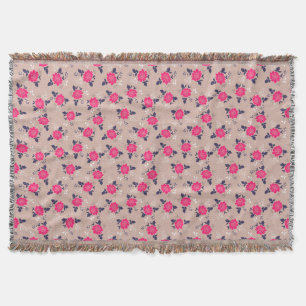 Romantic Vintage Inspired Pink Floral Pattern Throw Blanket