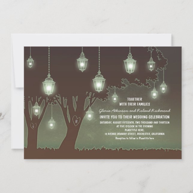 Romantic Vintage lanterns tree rustic wedding Invitation (Front)