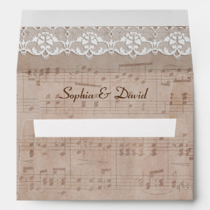 Romantic Vintage Music Sheet & Lace Wedding Envelopes