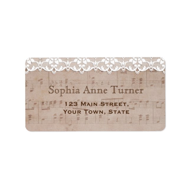 Romantic Vintage Music Sheet & Lace Wedding Label (Front)