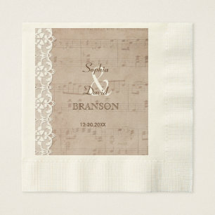 Romantic Vintage Music Sheet & Lace Wedding Napkin