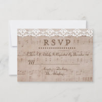 Romantic Vintage Music Sheet & Lace Wedding RSVP