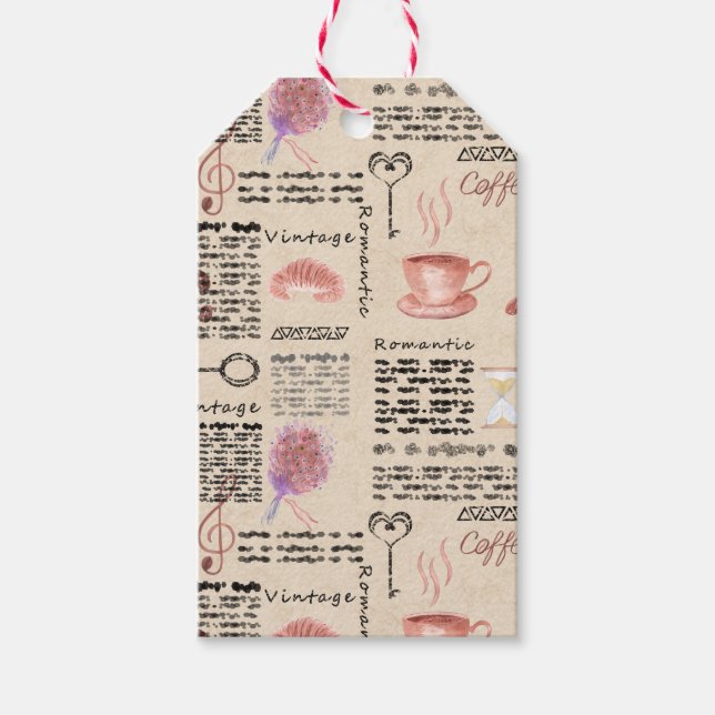 Romantic vintage newspaper gift tags (Front)