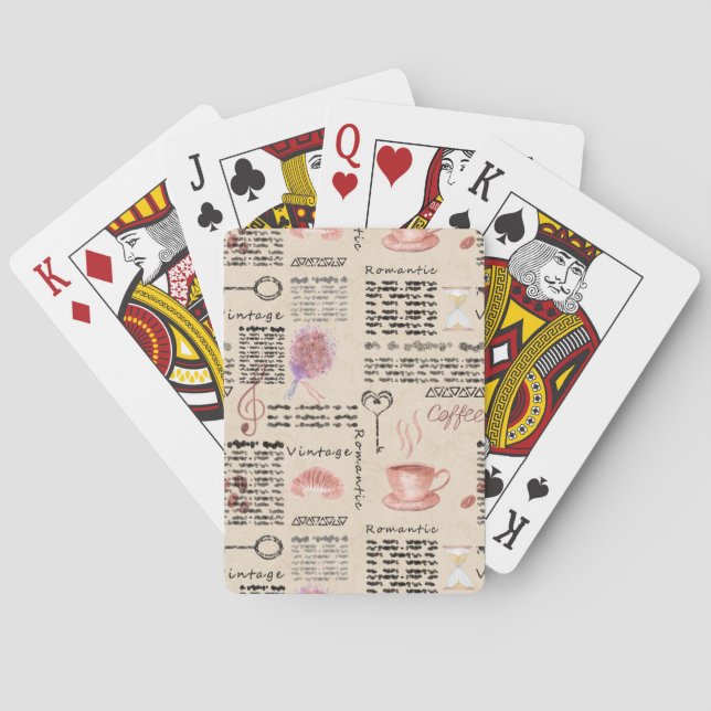 Romantic vintage newspaper playing cards (Back)