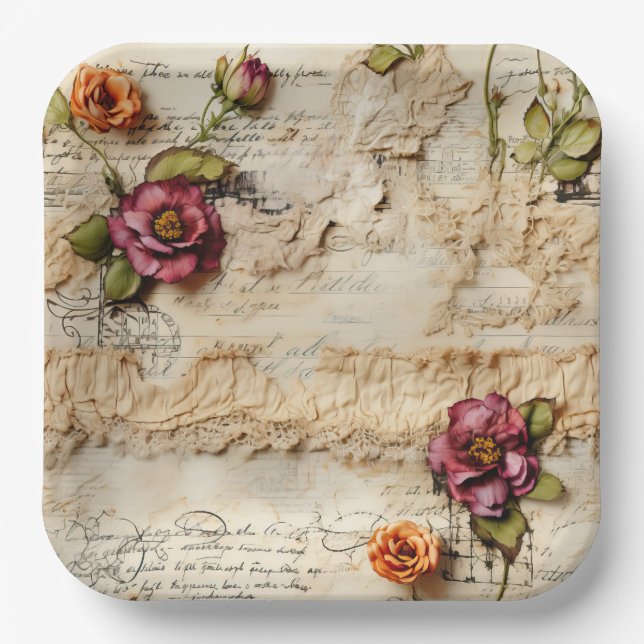 Romantic Vintage Parchment Letter Paper Plate (Front)
