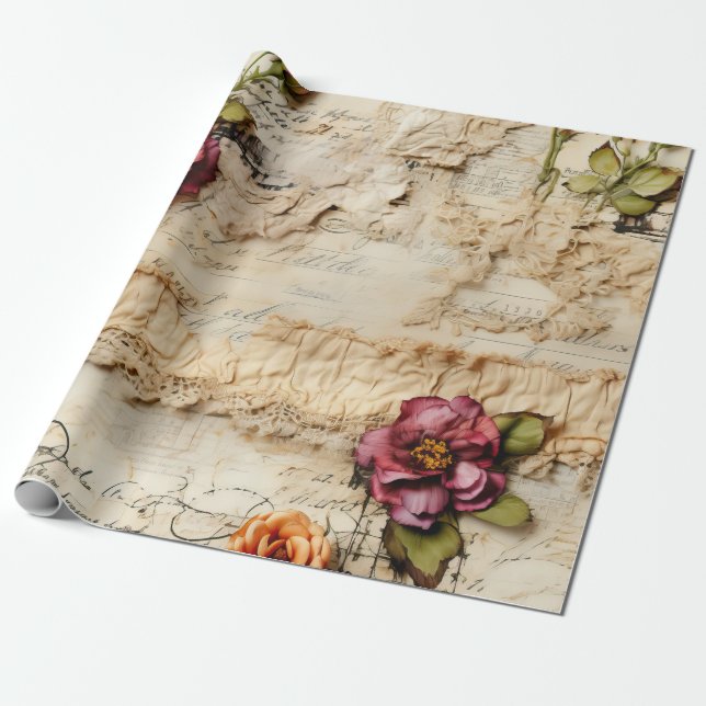 Romantic Vintage Parchment Letter Wrapping Paper (Unrolled)